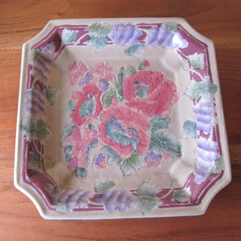 macau floral plate trinket tray dish vintage chinese (W6253)
